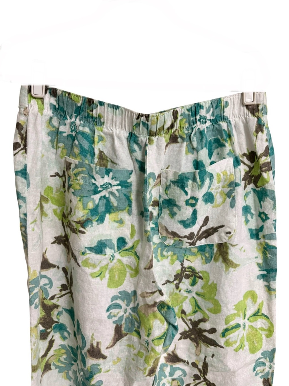 Chico’s blue green floral botanical garden print summer linen pull on pants M - Picture 8 of 11